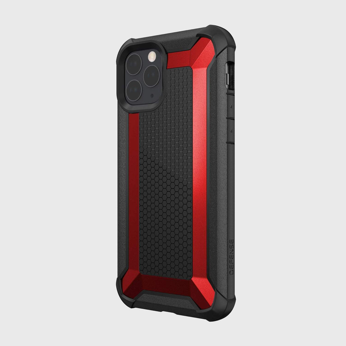 The iPhone 11 Pro Max Case - TACTICAL by Raptic is a black and red edition designed with a shock-absorbing rubber exterior. This case meets the Military Standard MIL-STD-810G for protection.