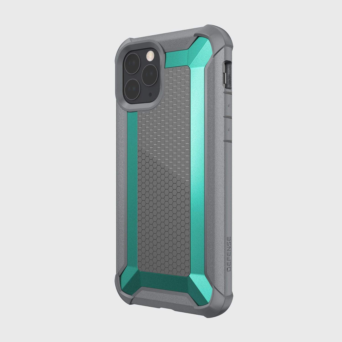 The back view of the Raptic iPhone 11 Pro Case - TACTICAL in grey and teal, providing a protective and shock-absorbing solution.