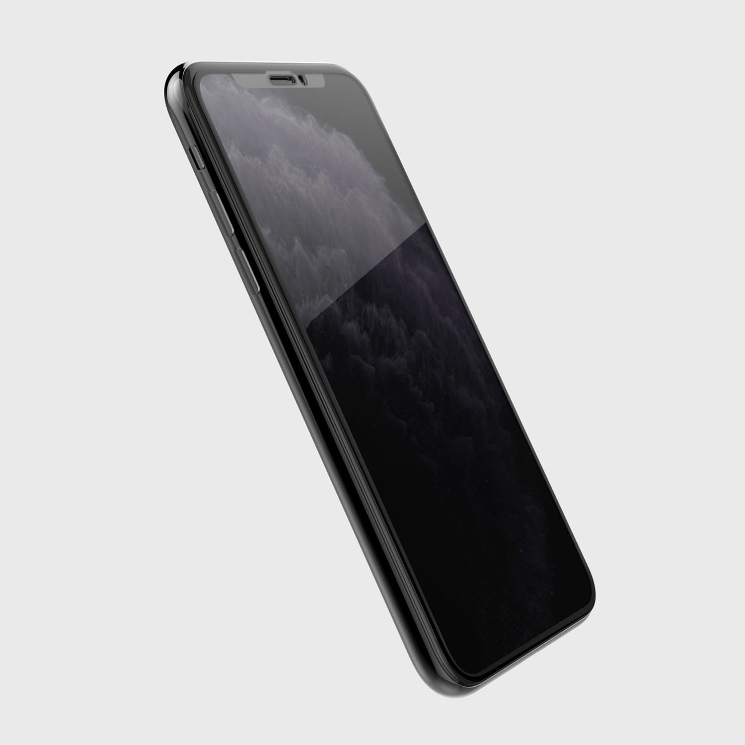 A black iPhone XR with a Raptic iPhone 13 Screen Protector - PRIVACY on the screen.