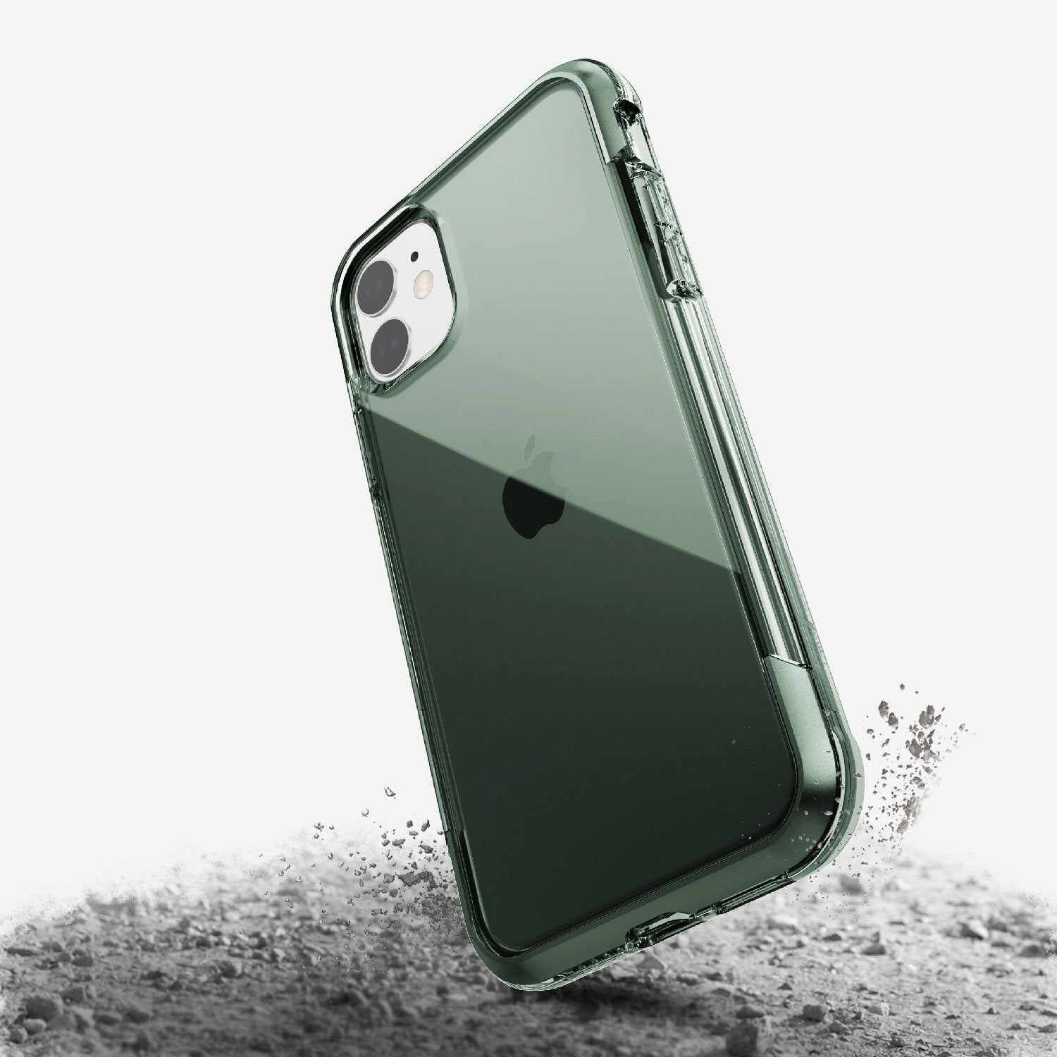 A Raptic iPhone 11 Pro case in green with wireless charging capability.