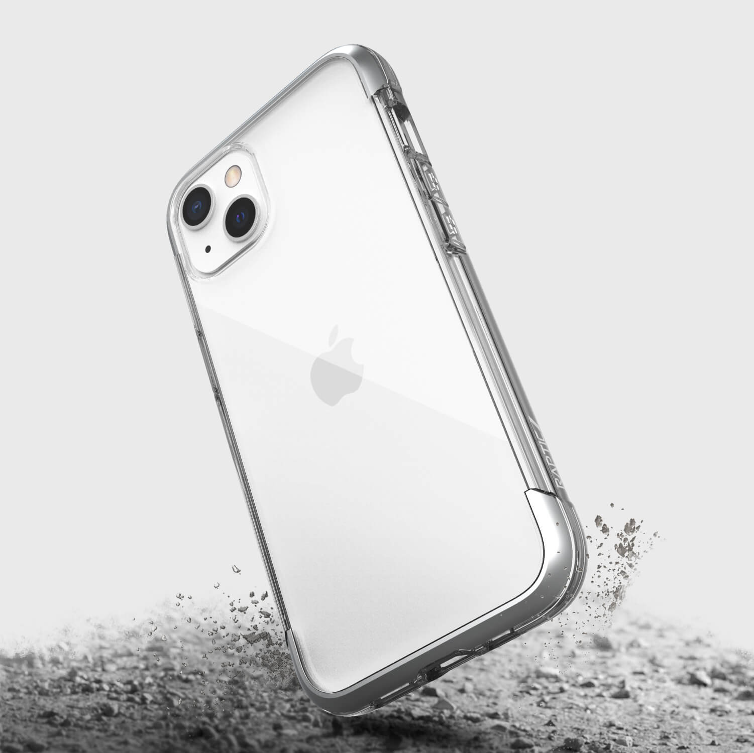 A Raptic sand-coated iPhone 13 case, drop proof and wireless charging compatible.