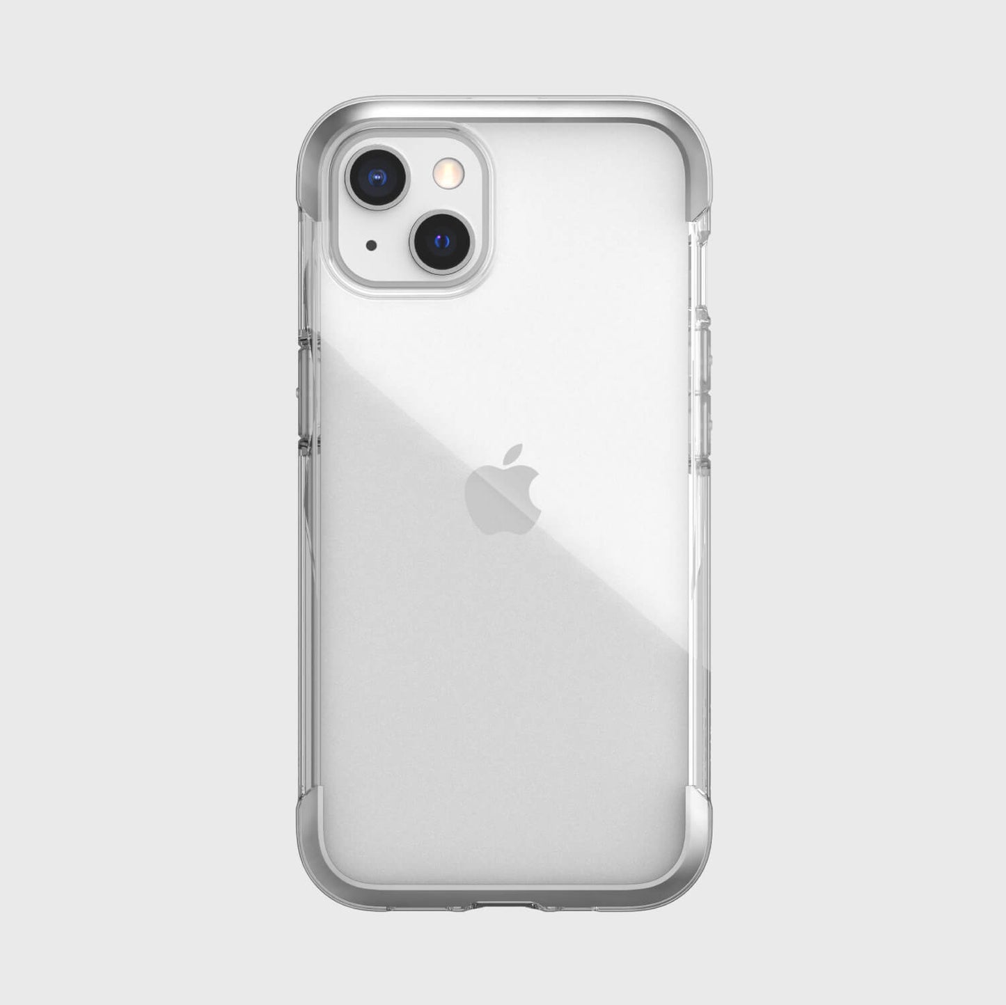 A drop proof clear iPhone 13 case - AIR by Raptic on a white background, offering 13 foot drop protection and wireless charging compatibility.