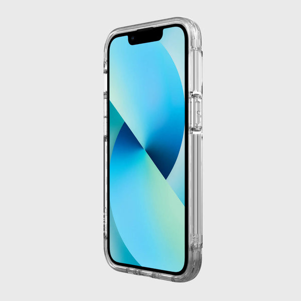 A clear iPhone 13 Case - AIR by Raptic on a white background with 13-foot drop protection.
