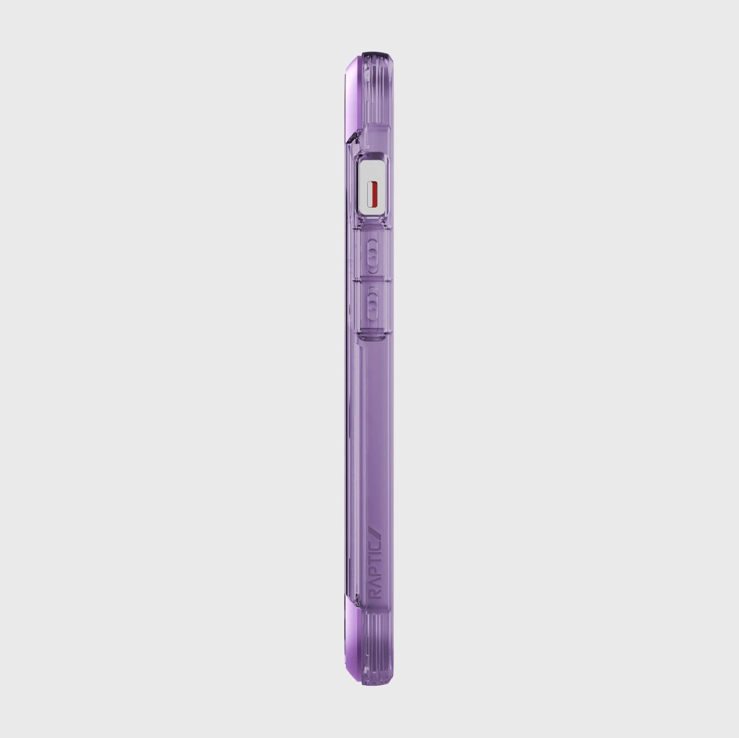 A Raptic iPhone 13 Case - AIR, providing 13 foot drop protection and wireless charging compatibility, on a white background.