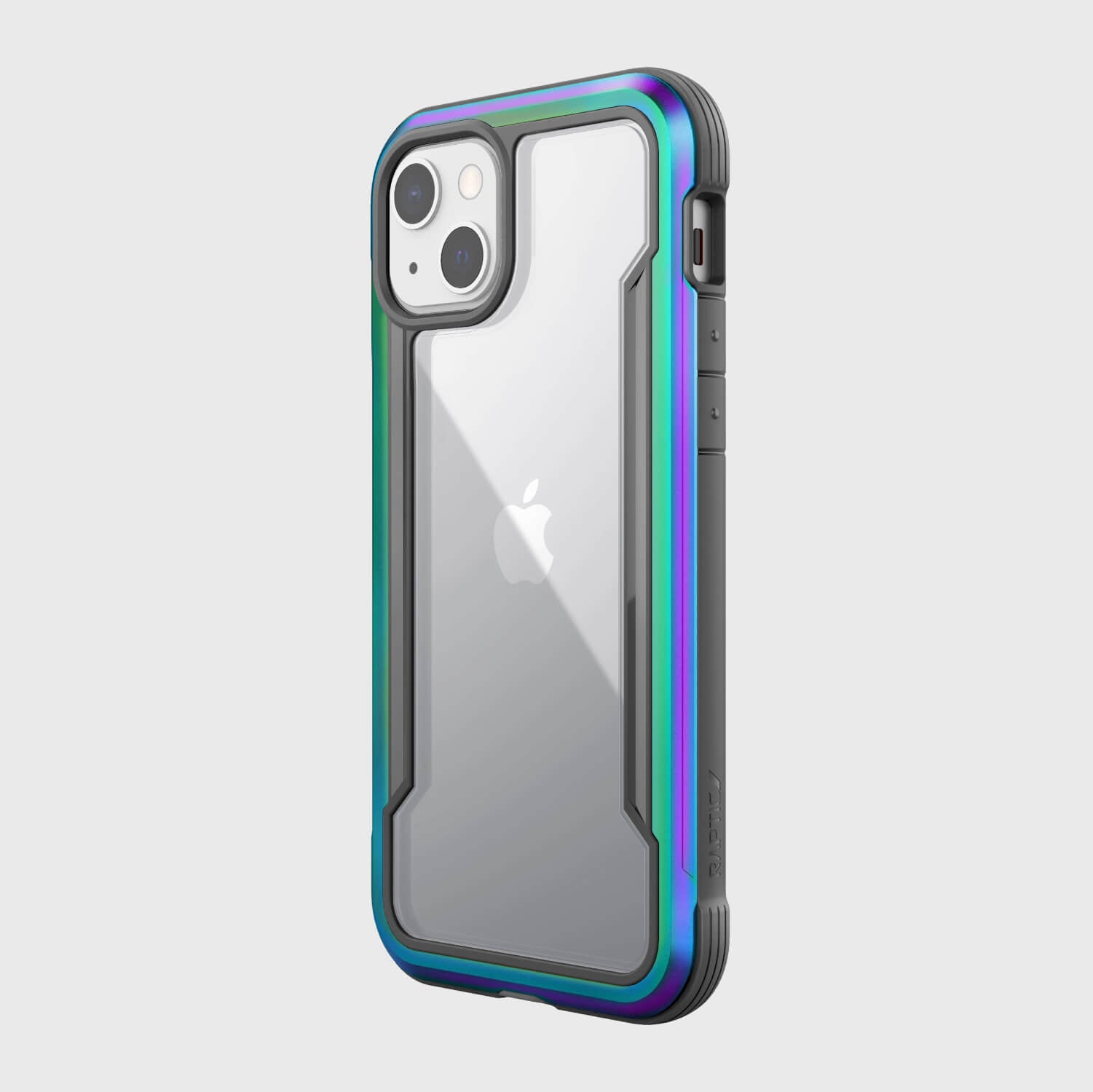 The Raptic SHIELD PRO iPhone 13 case offers drop protection and features a rainbow colored back.