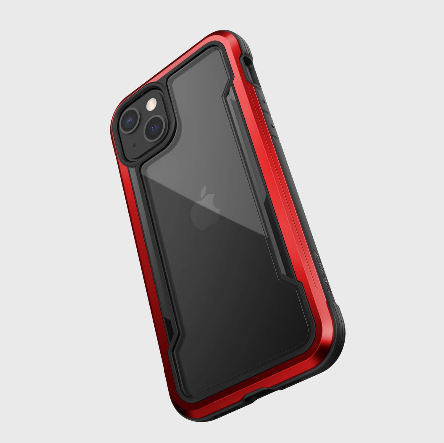 The back of an iPhone 13 Mini Case - SHIELD PRO in red and black by Raptic.