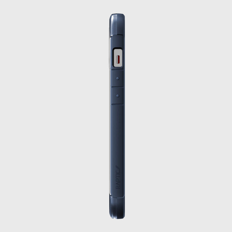 The back view of a blue iPhone 13 Case - TERRAIN, an eco-friendly electronic device that minimizes landfill waste by Raptic.