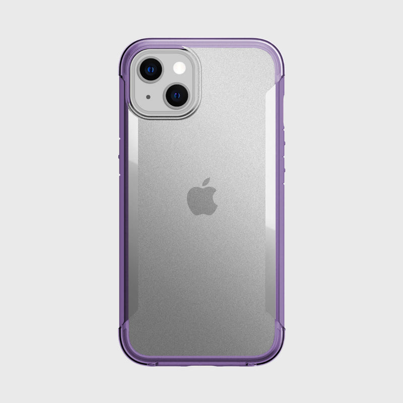The back view of an eco-friendly Raptic iPhone 13 case in purple - TERRAIN.