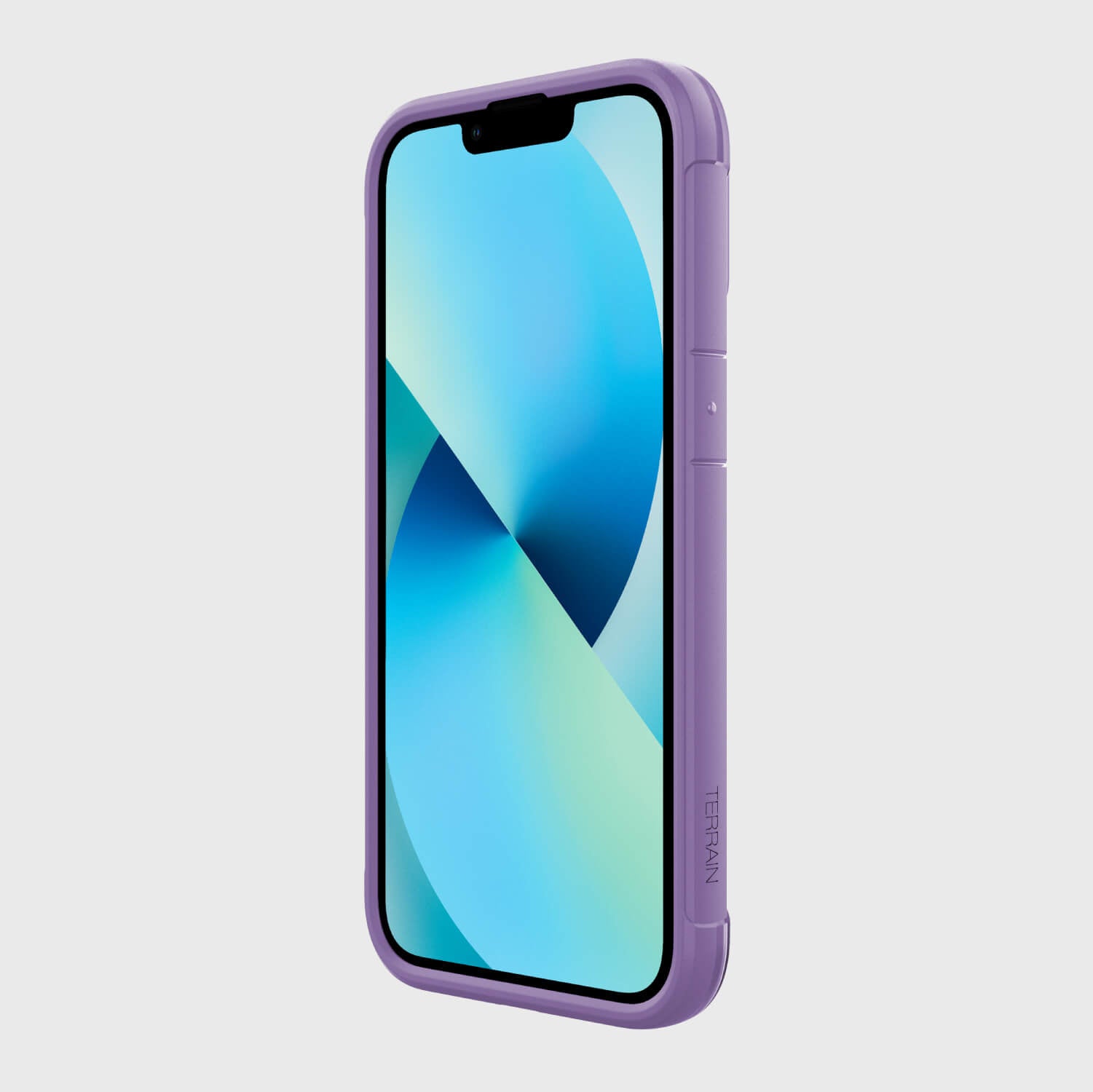 An eco-friendly purple iPhone 13 Case - TERRAIN by Raptic on a white background.