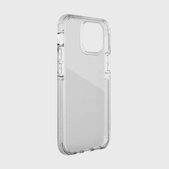 A clear iPhone 13 Mini case by Raptic on a white background.
