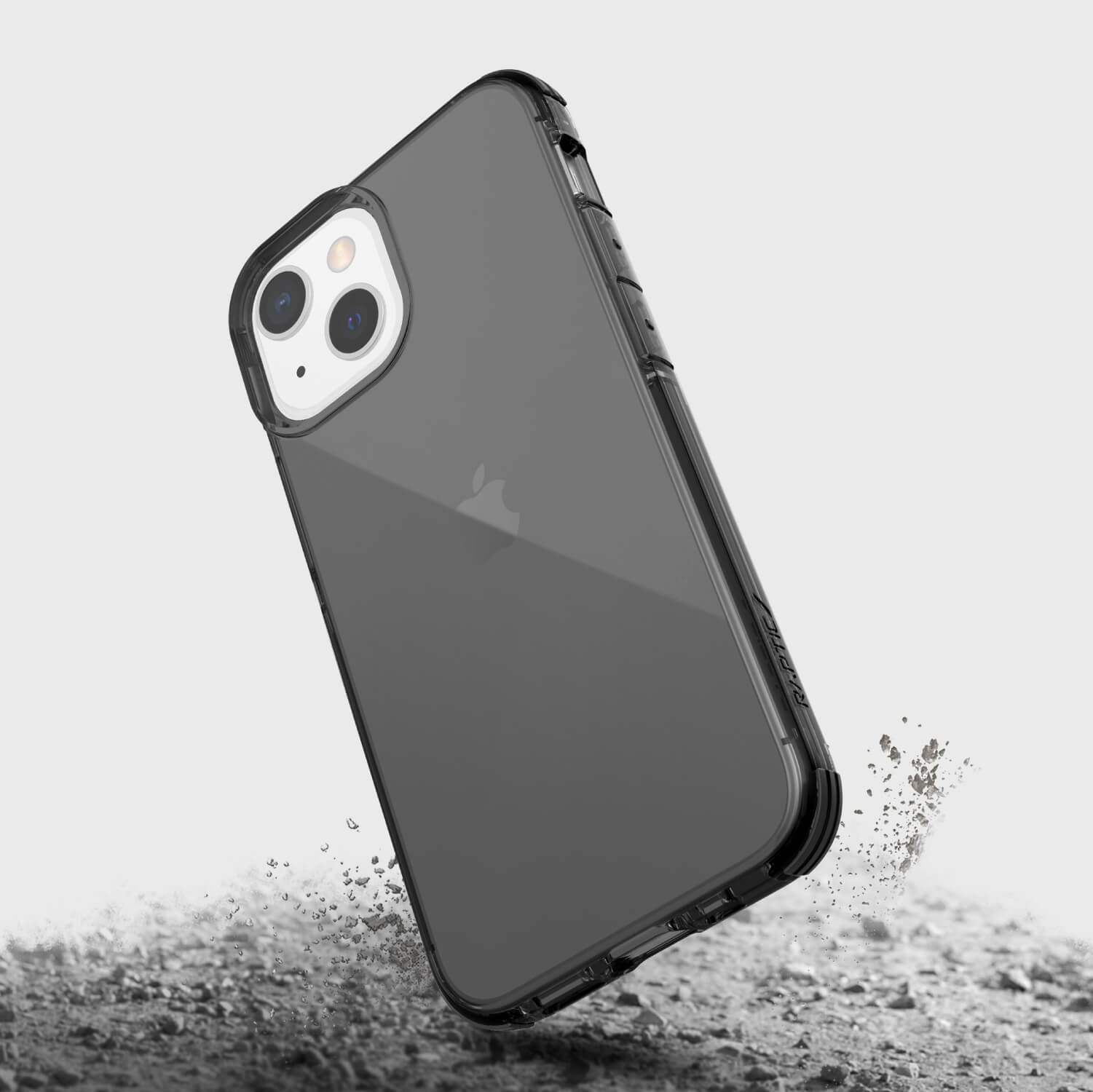 The back of a Raptic iPhone 13 Mini Case - CLEAR in black.