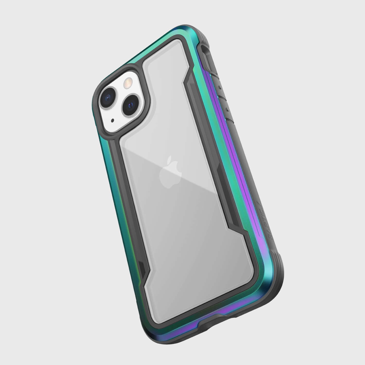 The Raptic iPhone 13 Mini Case - SHIELD PRO is shown with a rainbow colored back.