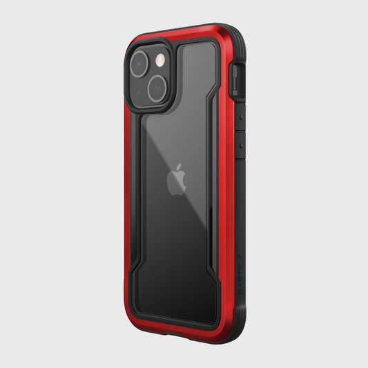 The back view of an iPhone 13 Mini Case - SHIELD PRO by Raptic in red and black.