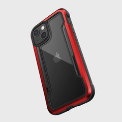 The back of an iPhone 13 Mini Case - SHIELD PRO in red and black. (Brand Name: Raptic)