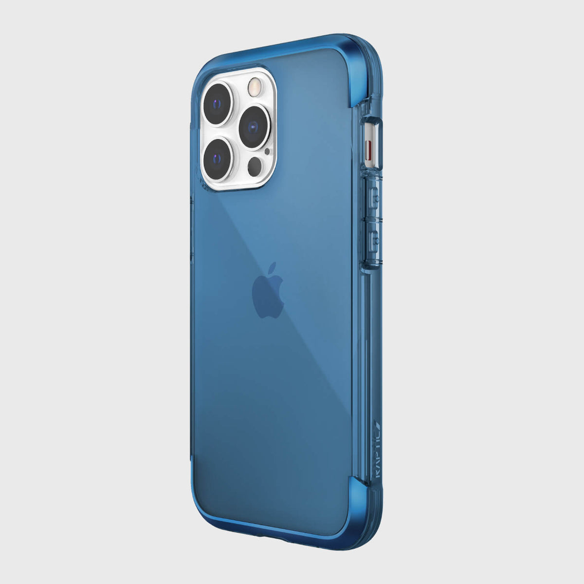 A blue Raptic iPhone 13 Pro Case - AIR with multiple cameras that is drop proof.