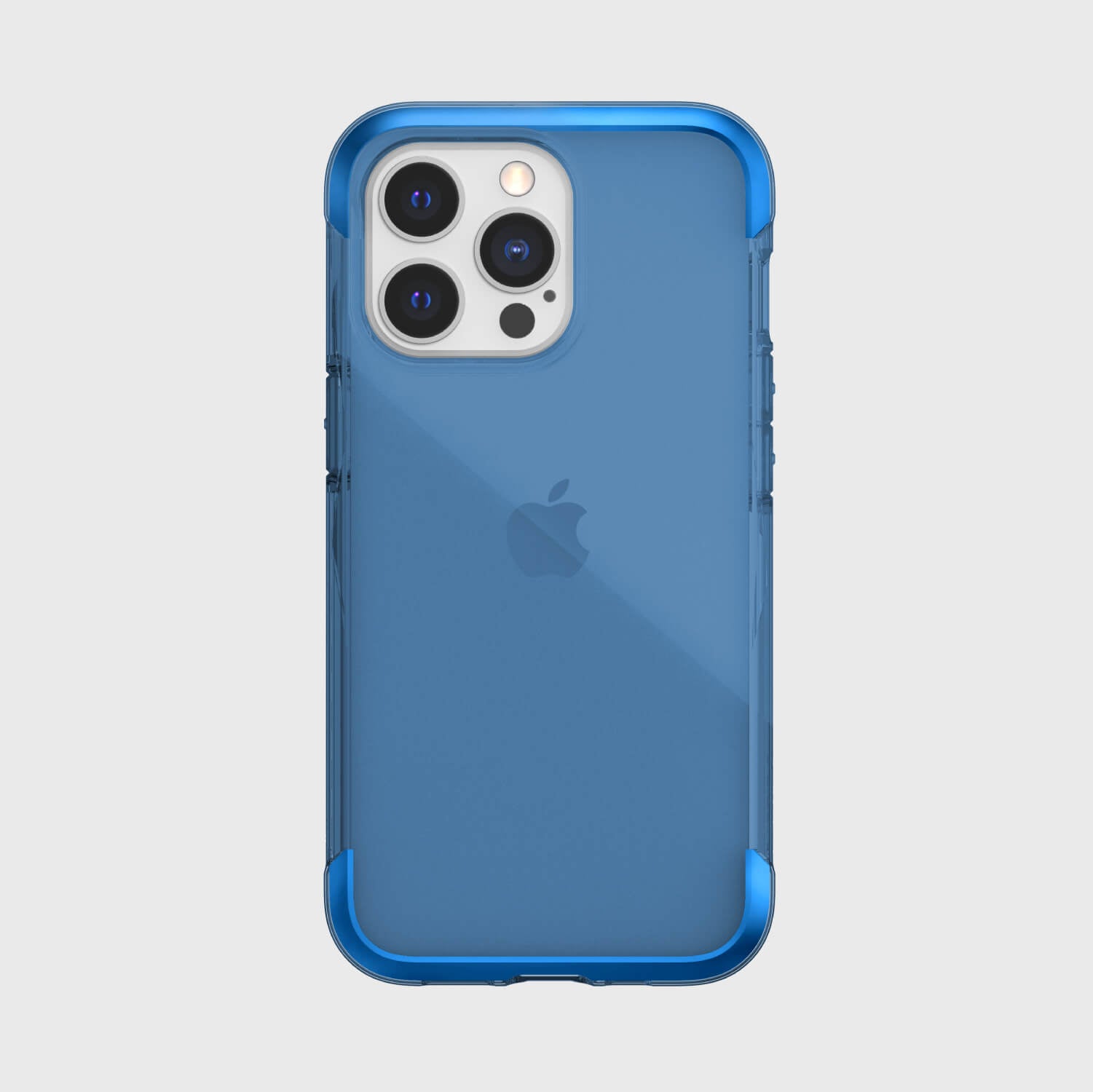 A blue Raptic iPhone 13 Pro Case - AIR providing drop protection and wireless charging compatibility.