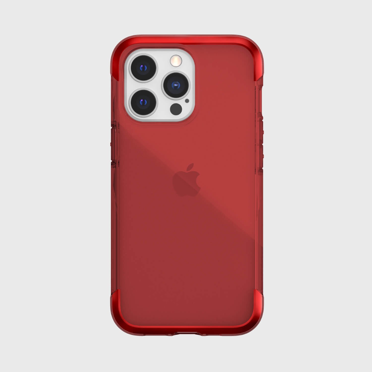 A red Raptic iPhone 13 Pro Max Case - AIR cell phone with multiple cameras and 13-foot drop protection.