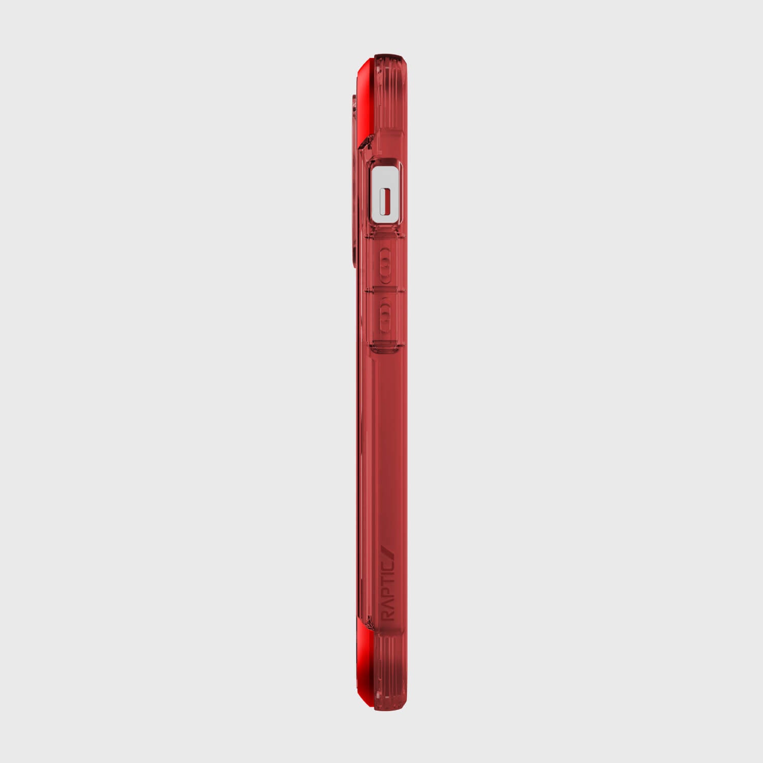 A red Raptic iPhone 13 Pro Max Case - AIR cell phone with a white background and 13 foot drop protection.
