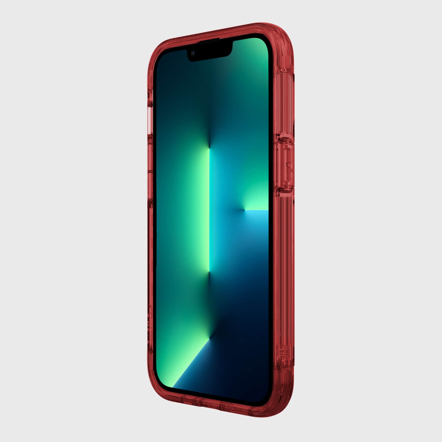A red, drop-proof Raptic iPhone 13 Pro Max Case - AIR with a blue and green screen for the iPhone 13 Pro Max.