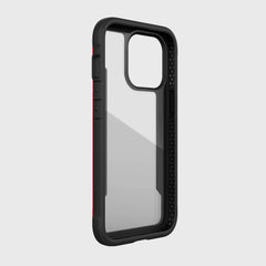 The SHIELD PRO iPhone 13 Pro case by Raptic provides 13 foot drop protection and comes in a sleek black and red design.