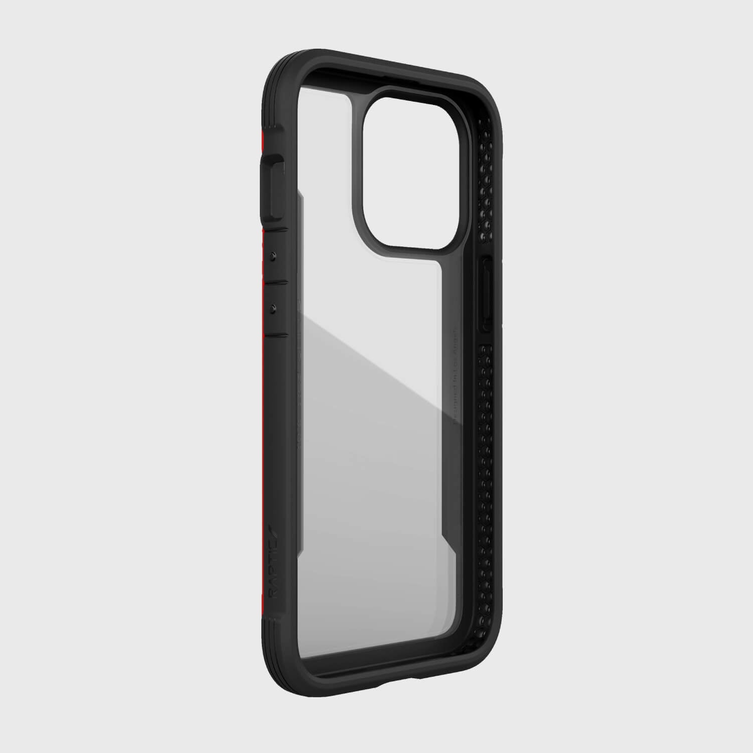 The SHIELD PRO iPhone 13 Pro case by Raptic provides 13 foot drop protection and comes in a sleek black and red design.