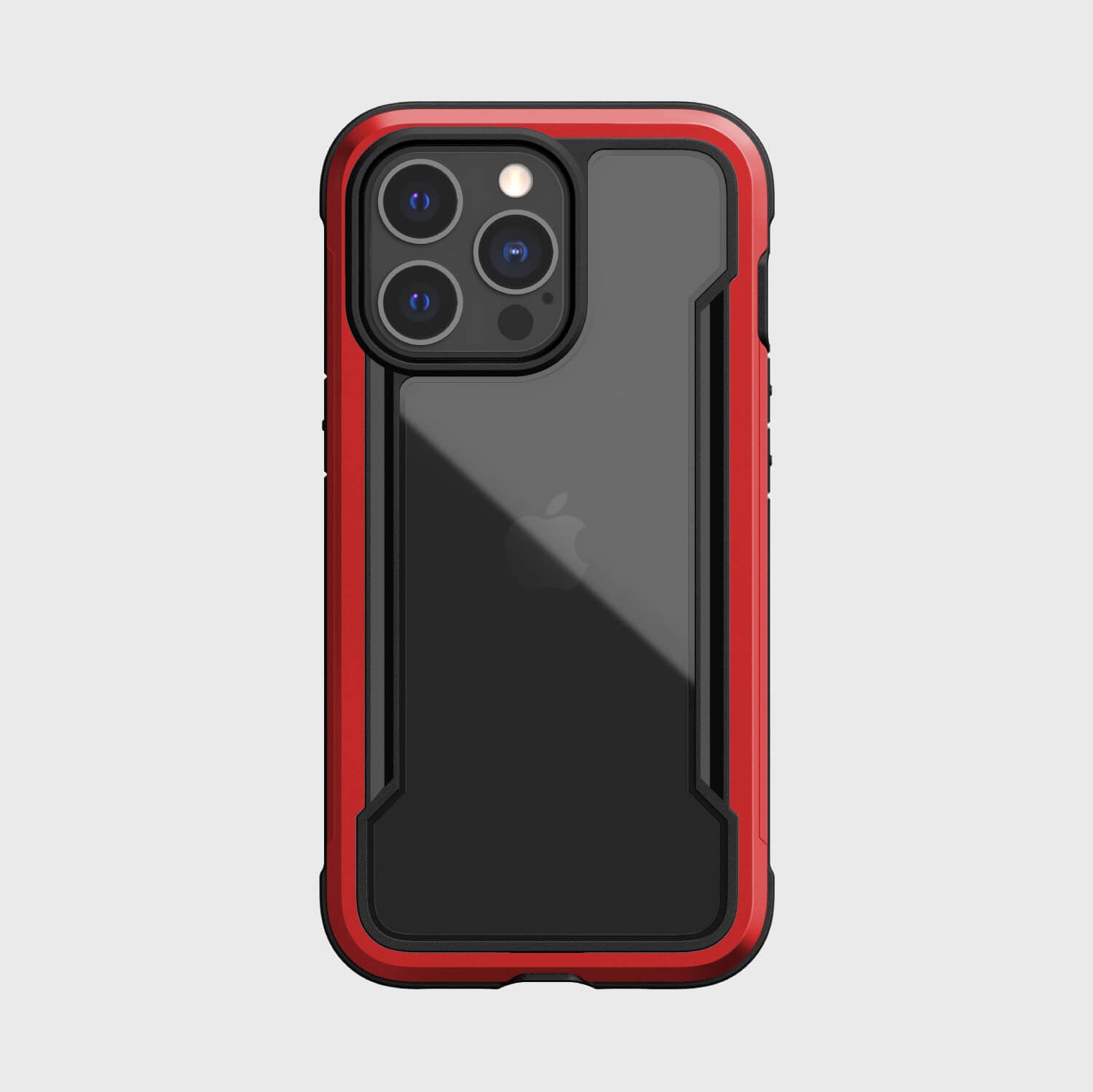 The Raptic SHIELD PRO iPhone 13 Pro Max case offers drop protection in a sleek red and black design.