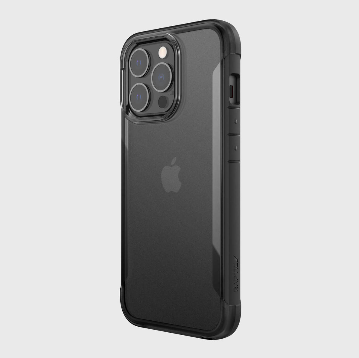 Showing an iPhone 13 Pro in a black Raptic Terrain case