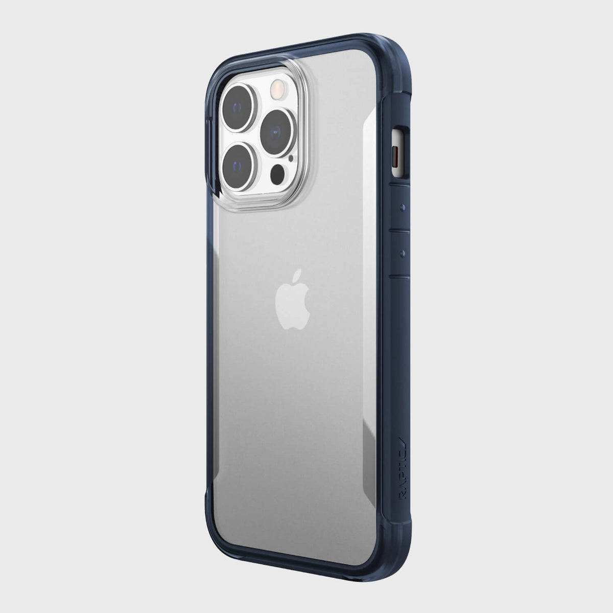 Showing an iPhone 13 Pro in a blue Raptic Terrain case