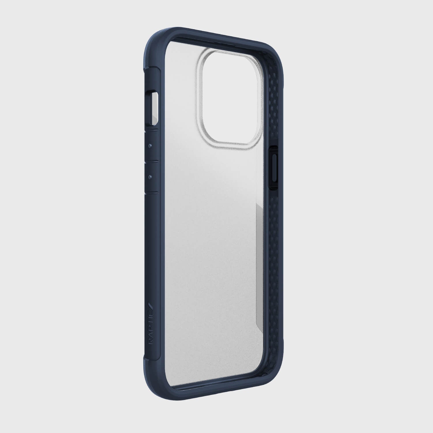 The eco-friendly back view of an iPhone 13 Pro Case - TERRAIN in blue.