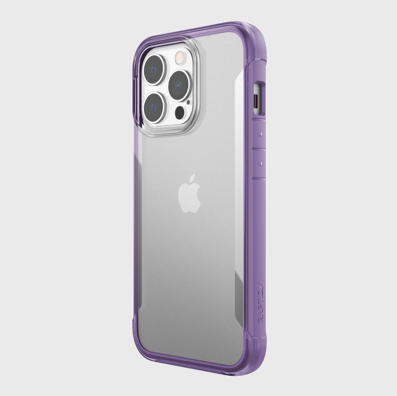 Showing an iPhone 13 Pro Max in a purple Raptic Terrain case