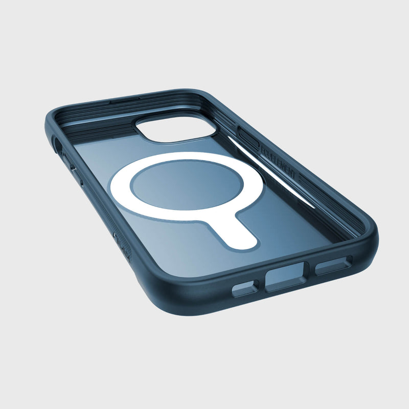 The back of an iPhone 14 Case ~ Clutch MagSafe by Raptic with a magnifying glass on it.