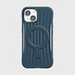 A blue iPhone 14 Clutch MagSafe case from Raptic with a circular ring on it.