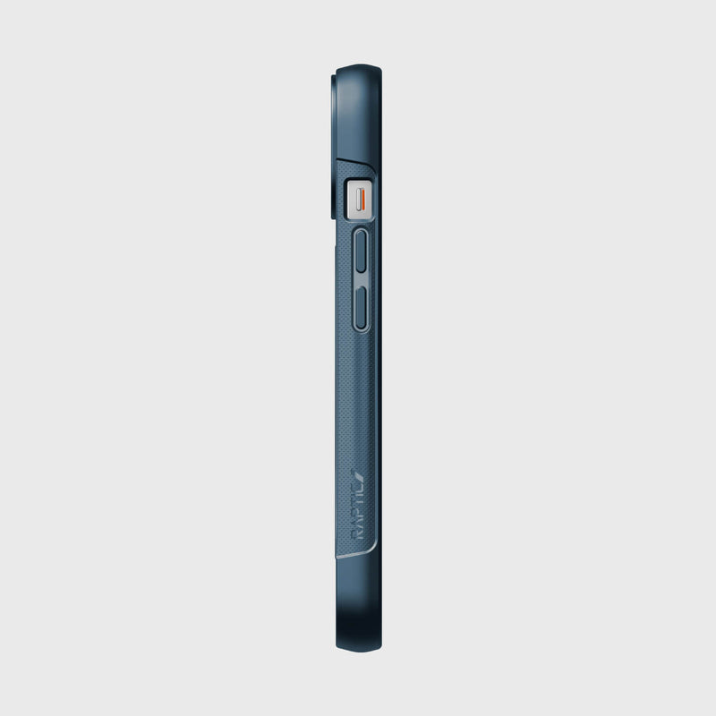 The back of a blue Raptic iPhone 14 Case ~ Clutch MagSafe on a white background.
