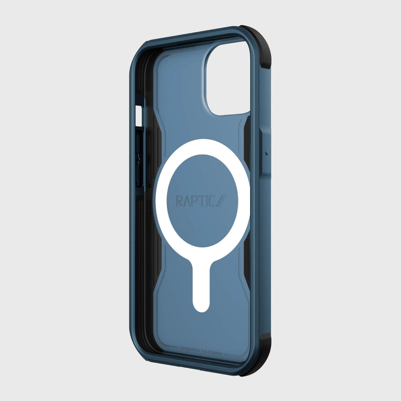 Raptic iPhone 14 Case - Fort Built for MagSafe - blue, with MagSafe compatibility.