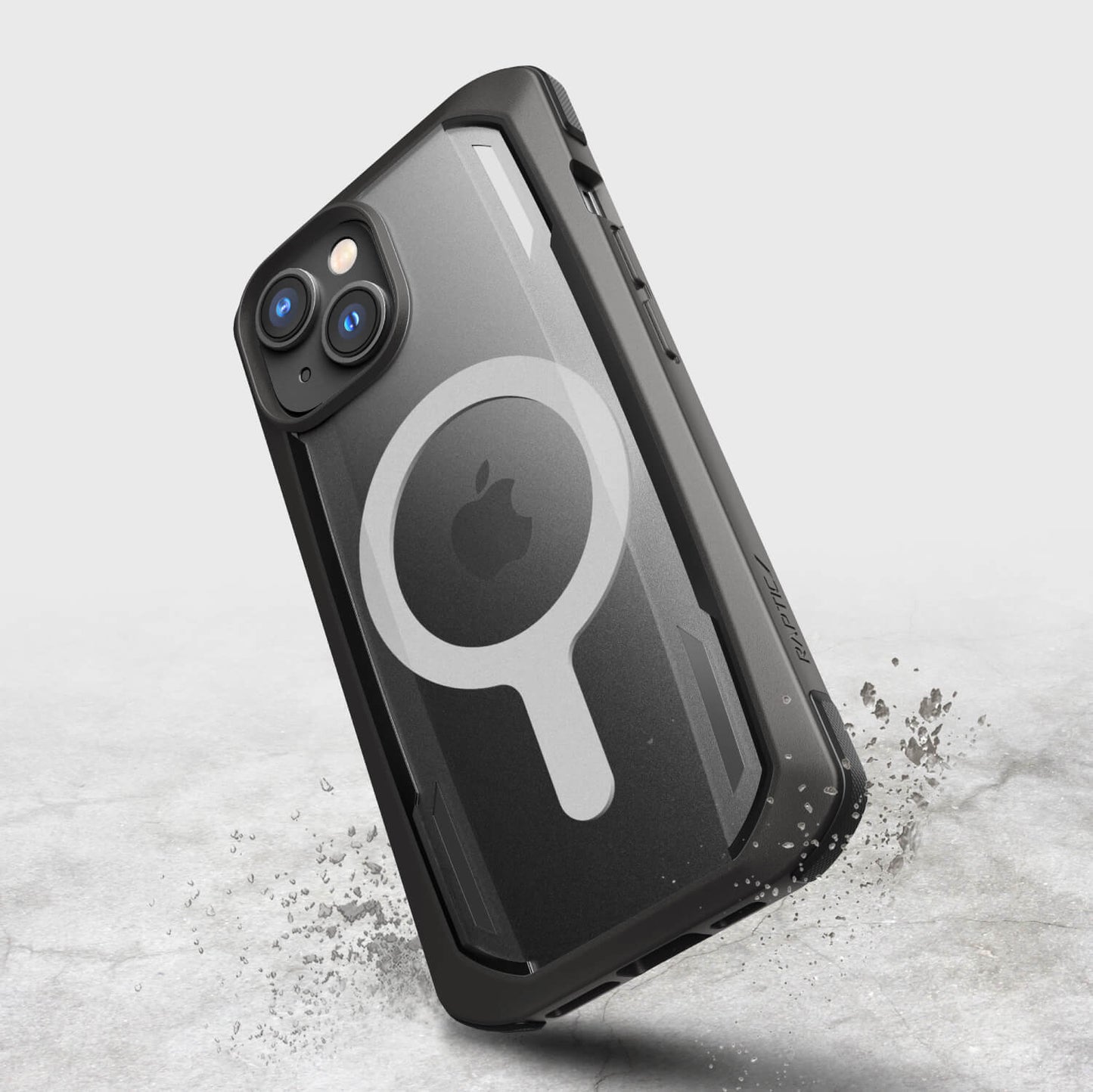 A black Raptic iPhone 14 case with a camera on it.