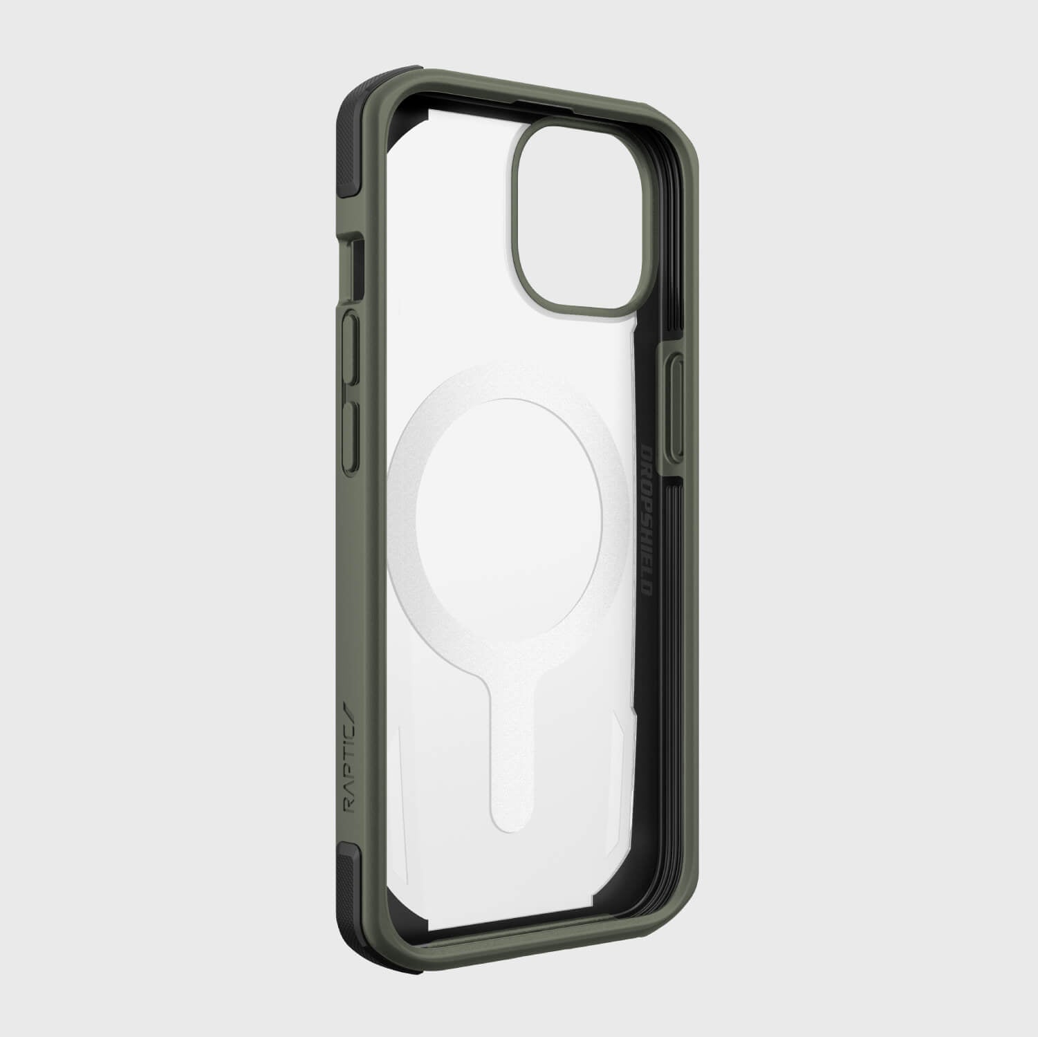 The iPhone 14 Case ~ Secure built for MagSafe in olive green by Raptic.