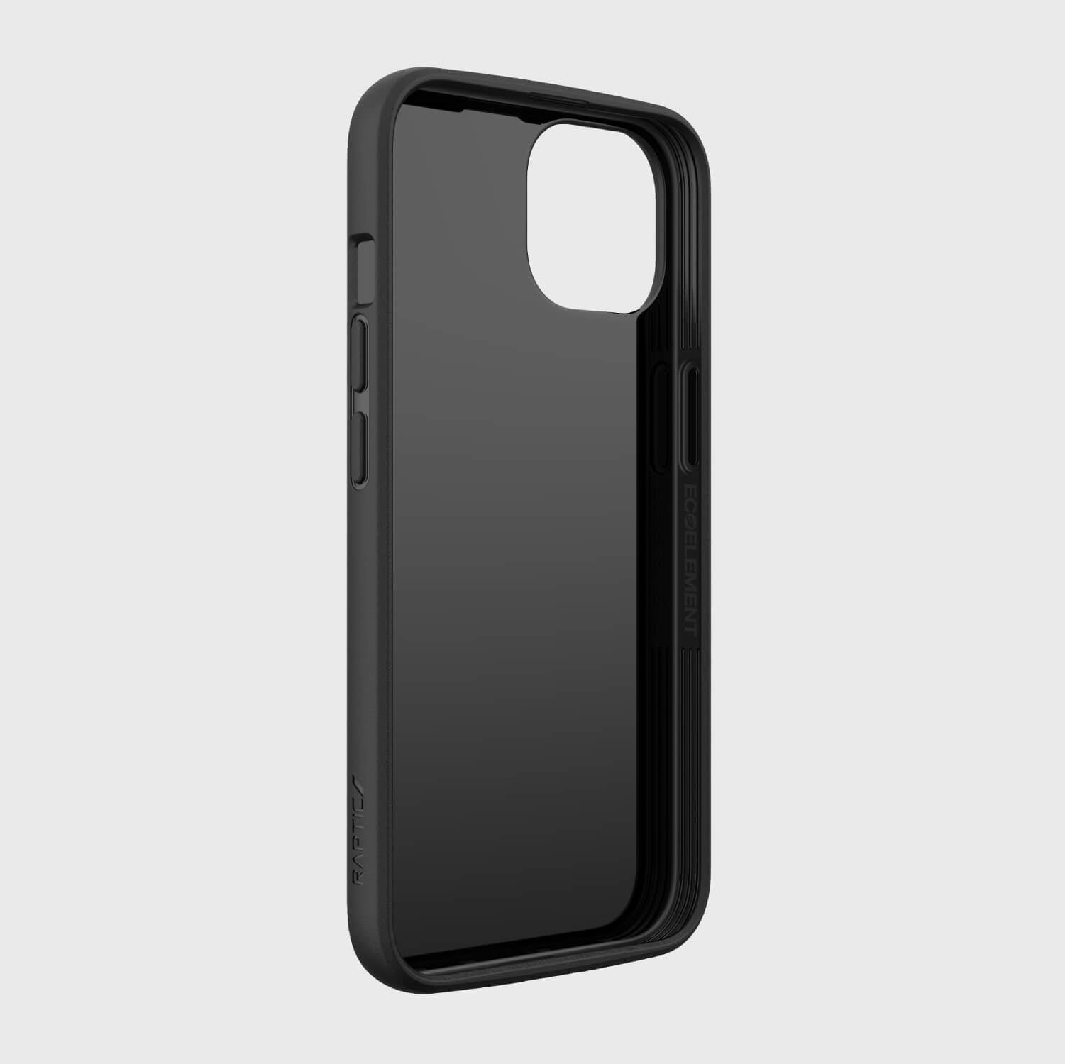 A slim black iPhone 14 case - Raptic Slim with texturing depth on a white background.