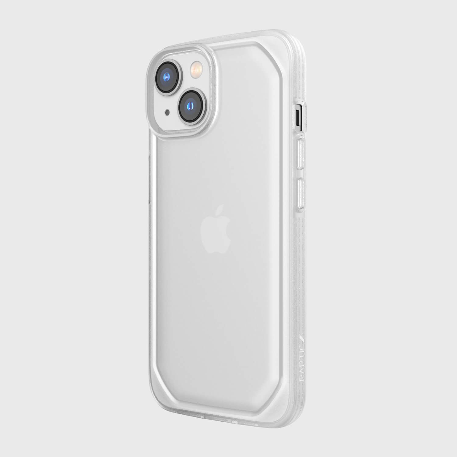 The back view of an environmentally friendly Raptic Slim iPhone 14 Slim Case in white.
