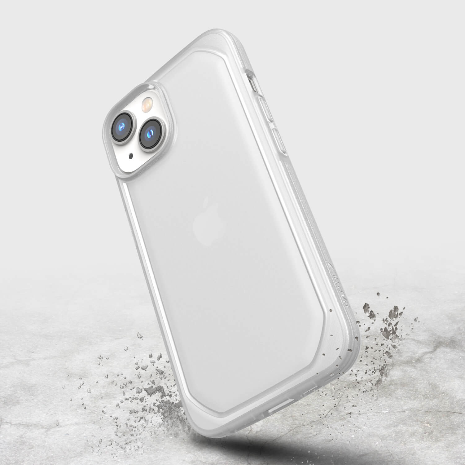 An environmentally friendly Raptic Slim iPhone 14 Slim Case with texturing depth on a concrete surface.