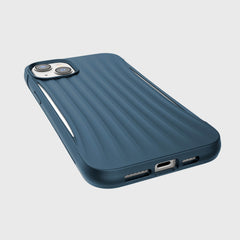 A pocket-friendly blue iPhone 14 Plus Case ~ Clutch by Raptic, providing military-grade drop protection.