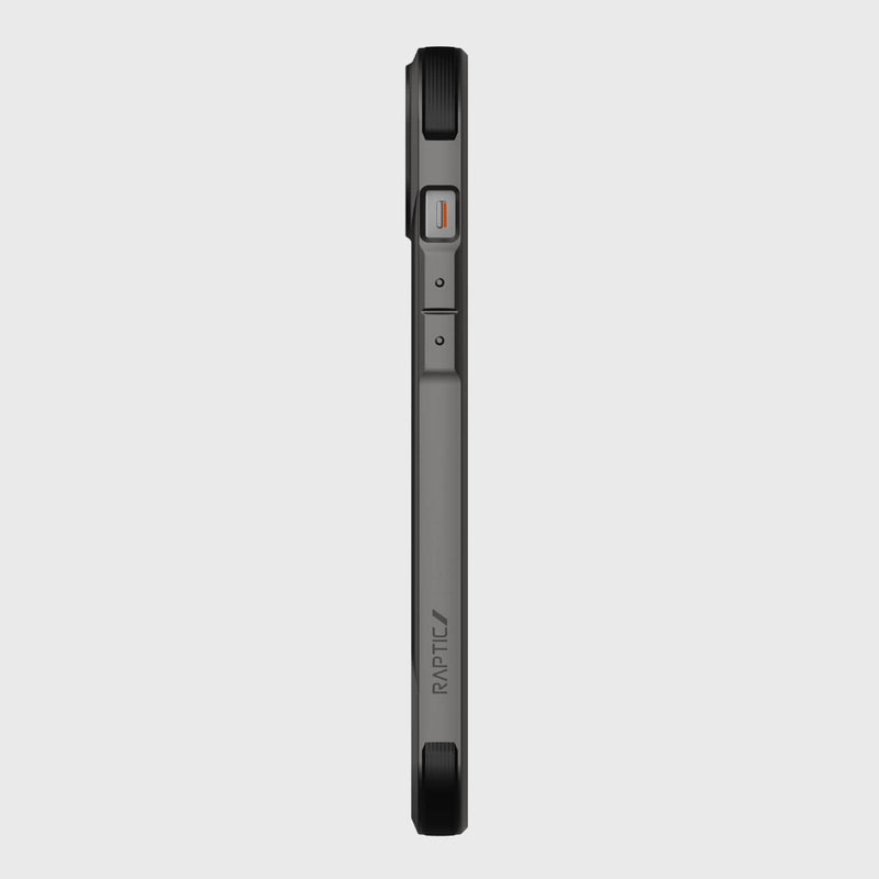 The back view of a black Raptic MagSafe iPhone 14 Plus Case - Fort Built for MagSafe on a white background.