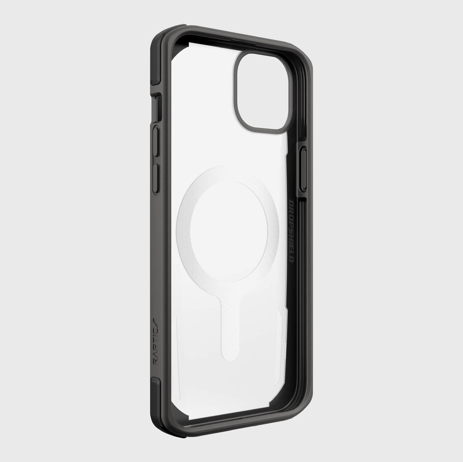 Biodegradable Raptic iPhone 14 Plus case in black, with drop protection.