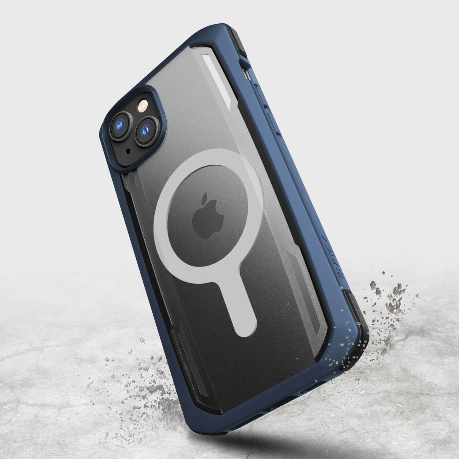 A blue Raptic iPhone 14 Plus case offering drop protection.