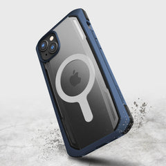 A blue Raptic iPhone 14 Plus case offering drop protection.