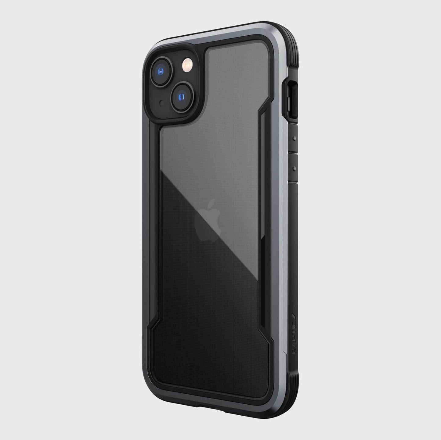 A black and silver protective cover for an iPhone 14 Plus Case - Shield that provides drop protection by Raptic.