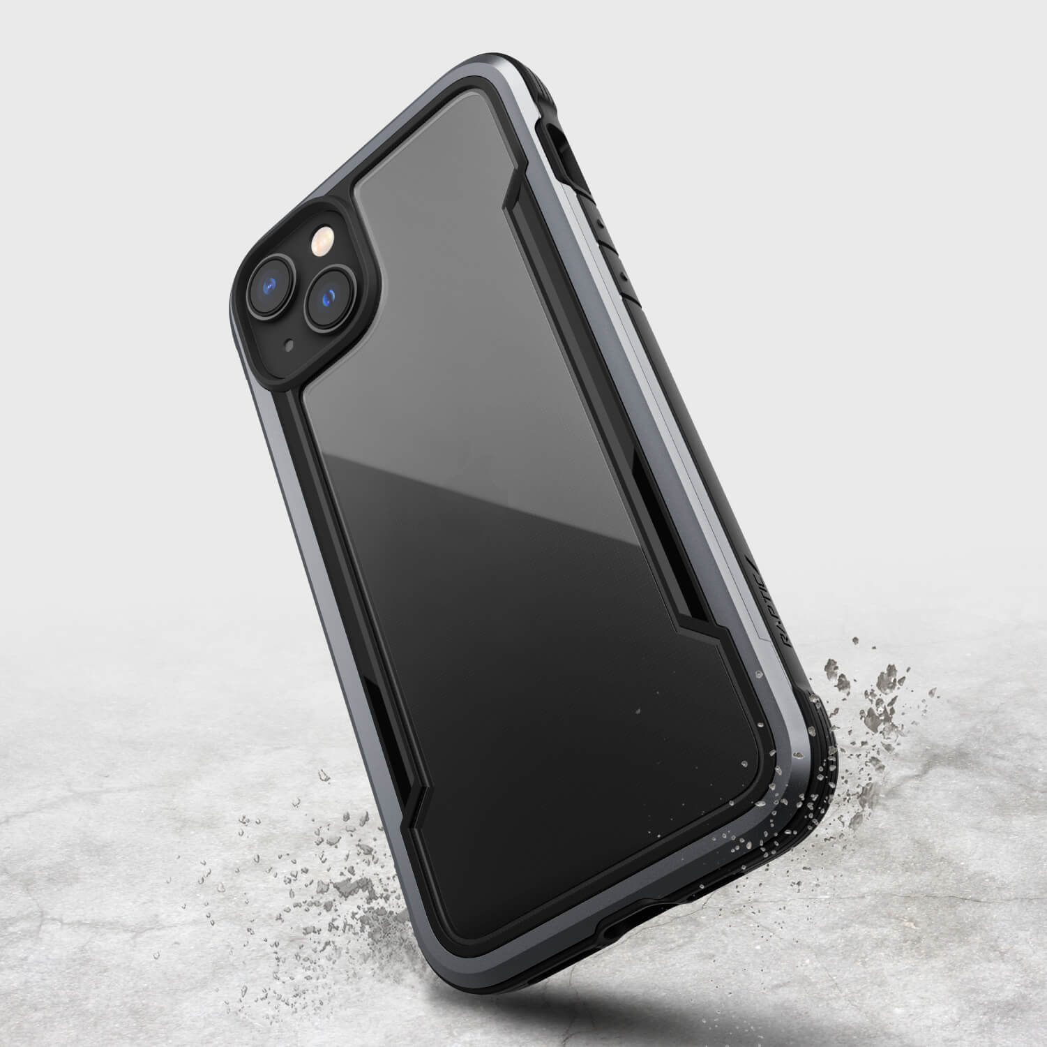The iPhone 14 Plus Case - Shield by Raptic is durable and comes in black and silver.