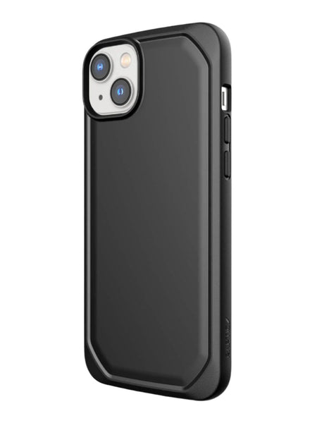 The back view of the black iPhone 14 Plus Forsted Case - Raptic Slim, highlighting its environmentally friendly and recyclable materials.