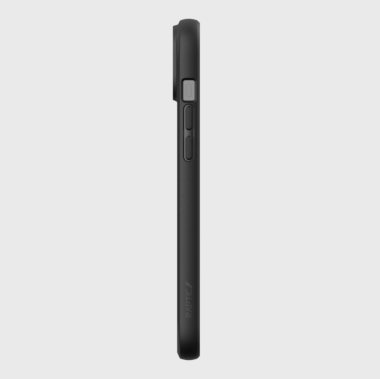 The back view of an iPhone 14 Plus Frosted Case - Raptic Slim with texturing depth on a white background.