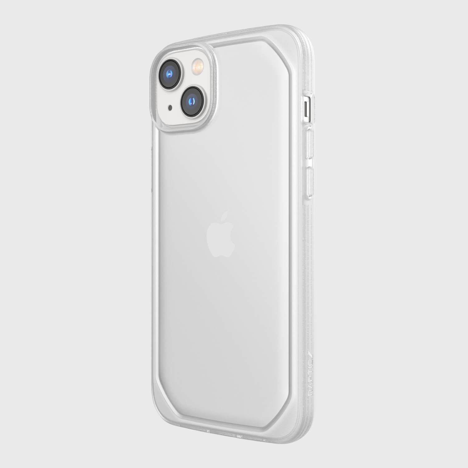 The environmentally friendly Raptic white iPhone 14 Plus Forsted Case features a recyclable design and adds texturing depth to the back view.