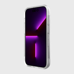 The back of an iPhone 14 Pro Case ~ Clutch with a purple light on it. - Raptic